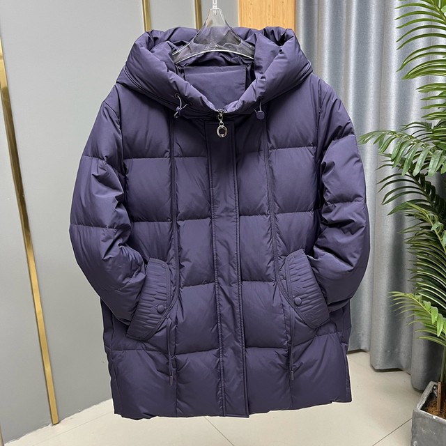 Winter mother's down jacket solid color coat thickened hooded mid-length zippered large size loose top for middle-aged and elderly people