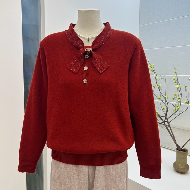 Winter temperament mother's sweater solid color velvet thickened scarf collar warm sweater middle-aged and elderly women's tops