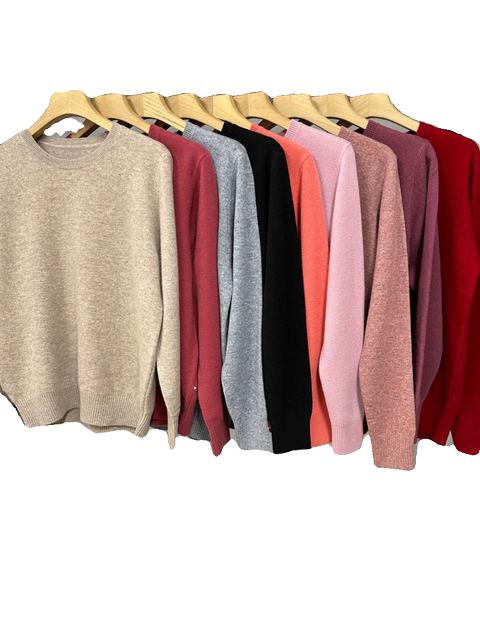 Autumn and winter loose 100 pure wool mothers pretend to be solid color knitted round neck middle -aged and elderly short bottom shirt women's top
