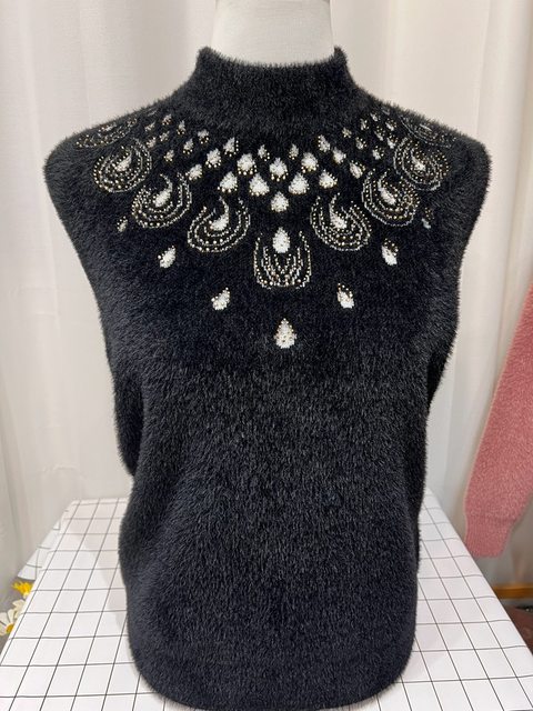 Winter high-end thickened mother's clothing, extra large size loose knitted imitation mink velvet, middle-aged and elderly half turtleneck pullover sweater