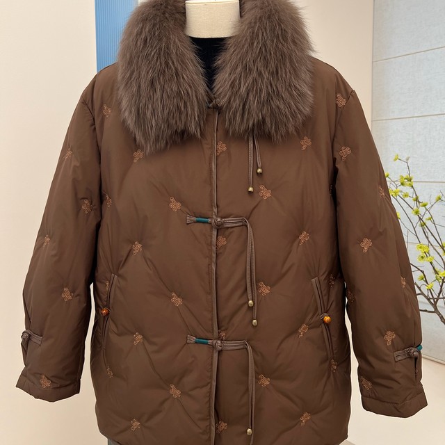 Winter mother's outfit fox fur collar down jacket loose zipper warm short middle-aged and elderly thick top for women