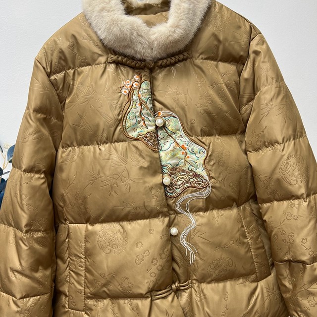 Winter warm national style grandma down jacket thickened coat top middle-aged and elderly mothers fur collar loose plus size women