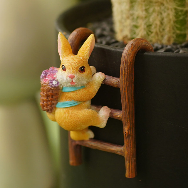 Cute little rabbit climbing ladder succulent flower pot pendant flower gardening flower insert balcony micro landscape fish tank decoration small ornaments