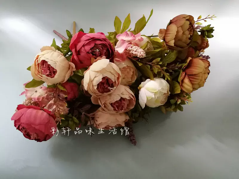 仿真花束把紫粉色白色玫瑰花欧式牡丹花插花瓶人装饰造花假 仿真花束把紫粉色白色玫瑰花欧式牡丹花插花瓶人装饰造花假