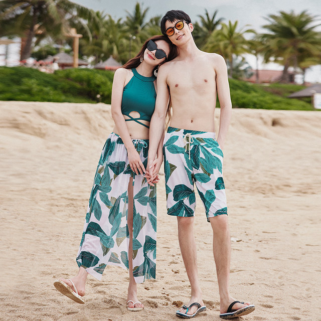 Couple swimsuits, women's skirt, bikini three-piece set, small breasts, steel sturdy beach couples suit, hot spring swimsuit