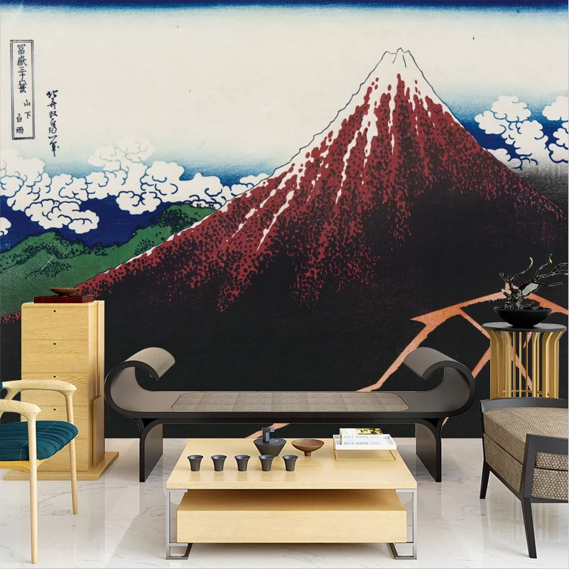 日式复古富岳三十六景壁画浮世绘壁纸日本民宿寿司料理