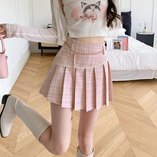 High-waisted small fragrance style pleated skirt for women with spring and autumn new sweet commuting anti-exposure A-line short skirt