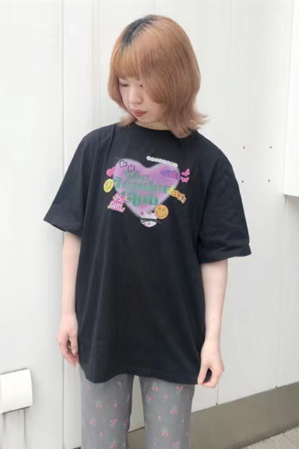 American retro love letters niche purple T-shirt for women short-sleeved loose slim heavy pure cotton round neck summer big tee