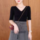 Front and rear V-neck mid-sleeved T-shirt for women with five-quarter sleeves pure cotton tight inner bottom shirt seven-quarter sleeve low-neck backless top