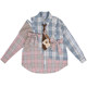 Spring girl bow off-shoulder tie sports style printed letters American style loose fur plaid color block shirt