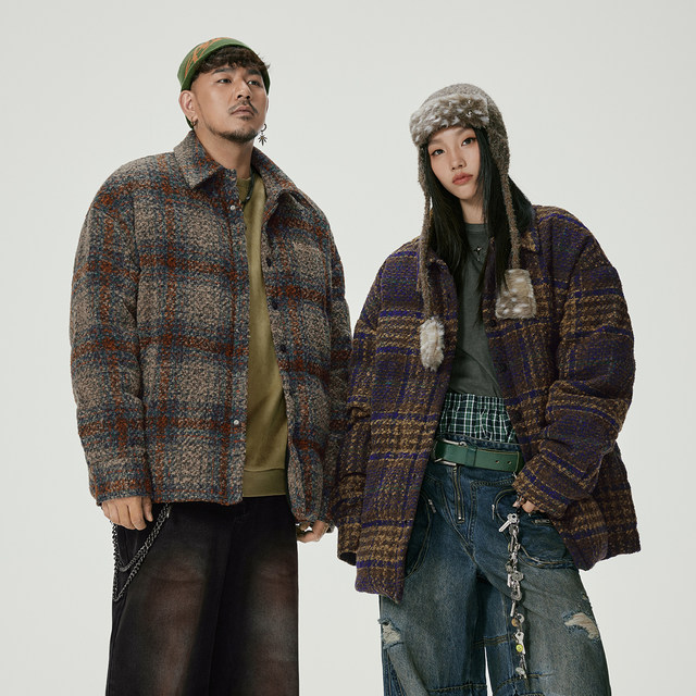 NMAX large-size trendy men's winter new tweed jacket plaid down jacket takes into account both temperament and temperature
