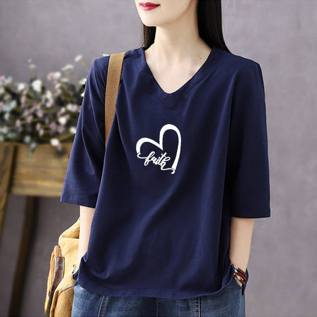 Black V -neck seven -sleeved bottoming shirt female insps in the summer of 2025 pure cotton loose and thin all -round cuff T -shirt tide
