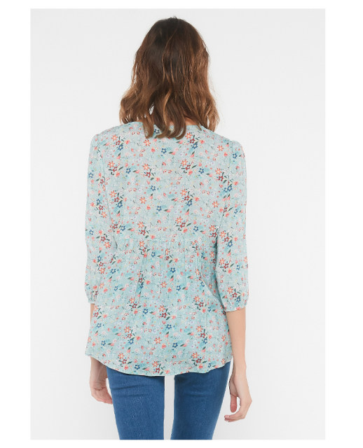 cache authentic mint mambo small fresh floral lace edge 7-quarter sleeve shirt for women spring and summer 8416002