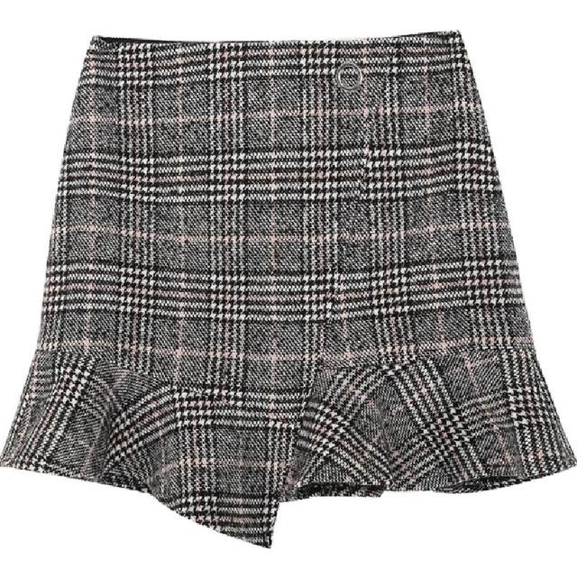 La series counters Genuine sweet ruffle asymmetric hair, woolen skirt thick half -body skirt spring and autumn and winter 1T000947
