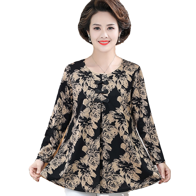 2025 new middle-aged and elderly women, fat mothers, spring bottoming shirts, extra-large size long-sleeved T-shirts, spring and autumn cotton tops