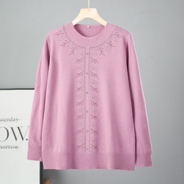 Mom's spring sweater base shirt plus fat plus size knitted shirt middle-aged and elderly women's clothing old men's fashionable tops
