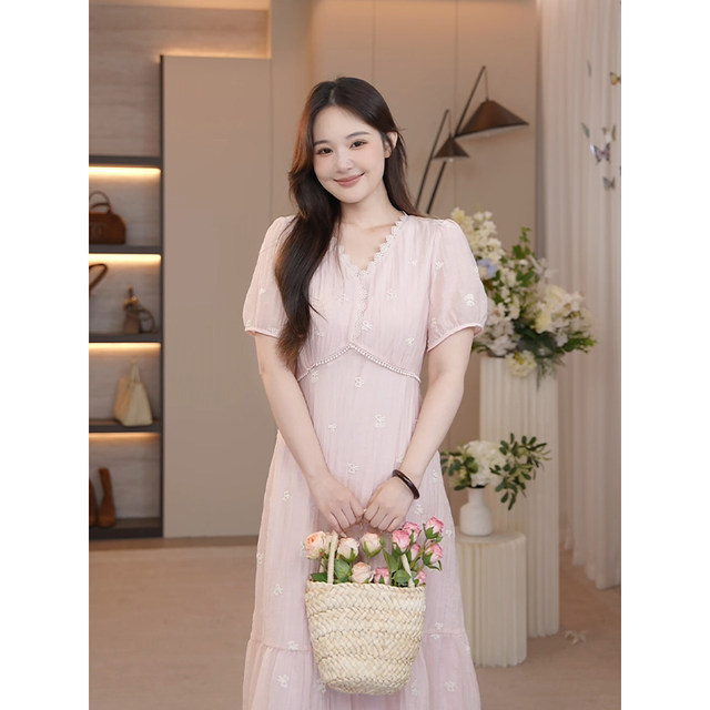 
Xia Dada Large Size Women's Clothing French Temperament Waist Dress New Elegant Slim V-neck Dress High-end