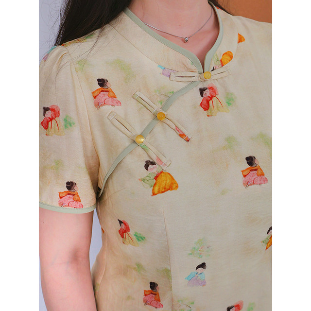 Summer big size new Chinese style dress 2025 summer new cute printed villain improved cheongsam