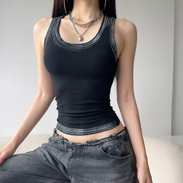 H home European and American women's clothing Street Ins wind washing design knitted vest suspenders women's versatile fitness dancing tops