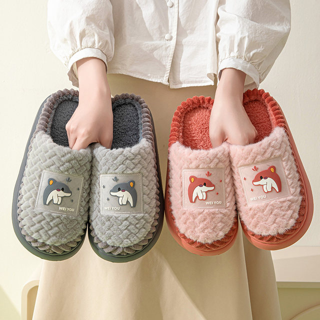 2025 cotton slippers for men in winter new home indoor non-slip thick sole warm women's fur slippers couple