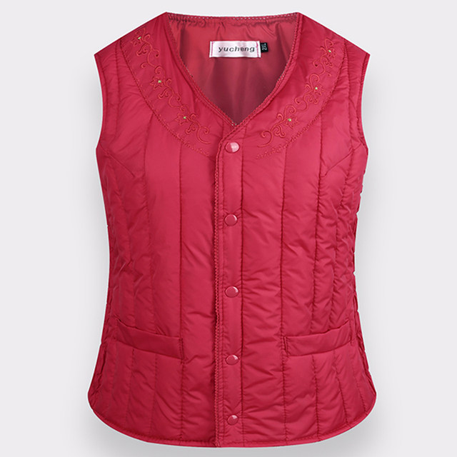 Autumn and winter middle-aged and elderly women down cotton vest elderly mothers close-fitting grandma vest short vest warm
