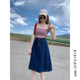 Denim skirt women's summer Korean version dark blue A-line big hem breasted cover the crotch slimming retro mid-length umbrella skirt
