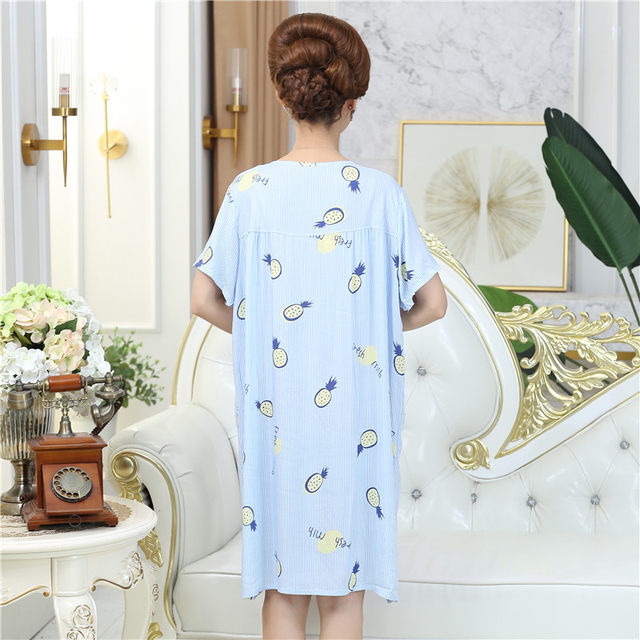 Short-sleeved summer cotton silk youth pajamas women's artificial cotton mother nightgown cotton silk plus fat large size home clothes thin