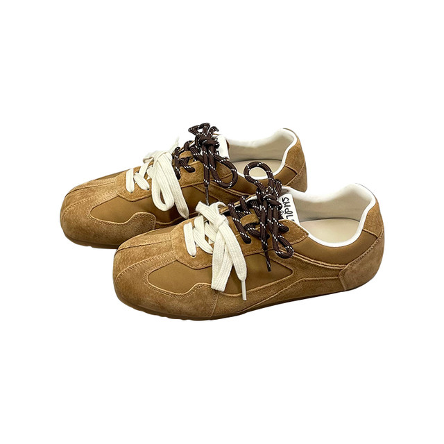 Genuine leather training shoes for women 2025 autumn new round toe soft sole thick sole versatile light cowhide casual sports shoes trendy