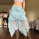 Amyway retro floral mesh skirt for women with high waist slimming irregular A-line long skirt