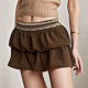 Amyway corduroy autumn and winter ruffle edge A-line hot girl cake skirt double layer splicing short skirt