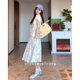 French retro yellow rose floral skirt with temperament high waist casual slim loose versatile printed fluffy skirt