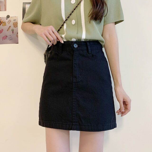 Denim short skirt for women 2025 summer Korean version high waist large size versatile slim small A-line hip skirt trendy