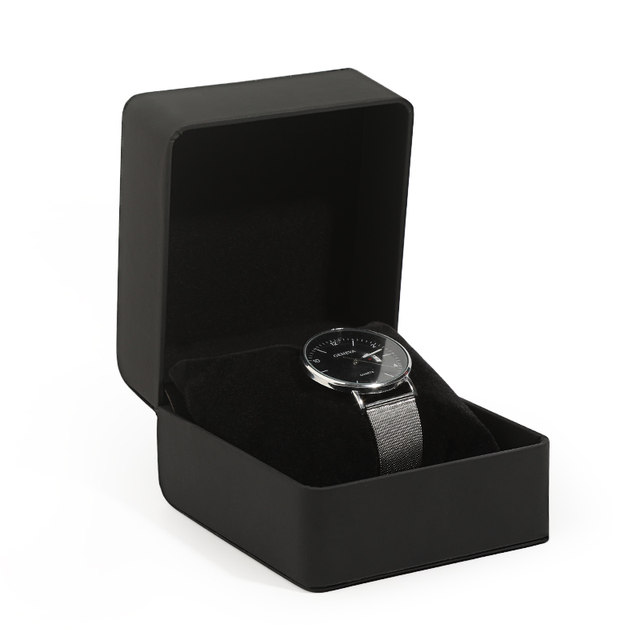 High-end watch box gift box black matte PU leather high-end watch box storage box single customized logo packaging box