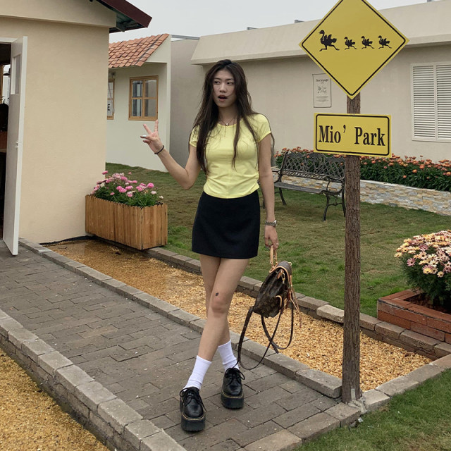 Where is the orange tree American hot girl black suit skirt for women spring high waist hip A-line short skirt
