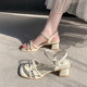 French rhinestone sandals for women in summer 2025 new fashion women's open toe with skirt thick heels strap high heels