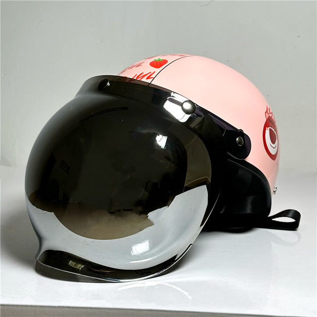 Motorcycle retro bubble mirror, windproof, sunproof and wear-resistant, universal three-button motorcycle half-summer helmet with long snap buttons for all seasons