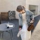 Plaid spliced ​​denim jacket for women in spring and autumn 2025 new Korean popular high-end short jacket tops