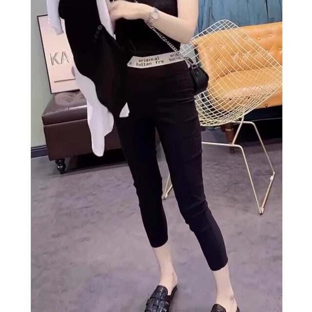 Black sunscreen mask pants for women 2025 new summer thin high waist tight skinny small 9-point cigarette pants
