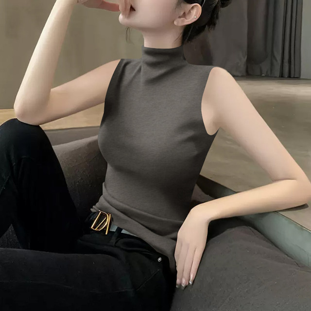 Modal half-high neck vest for women in summer new style inner sleeveless suspender top wearing black high-end base