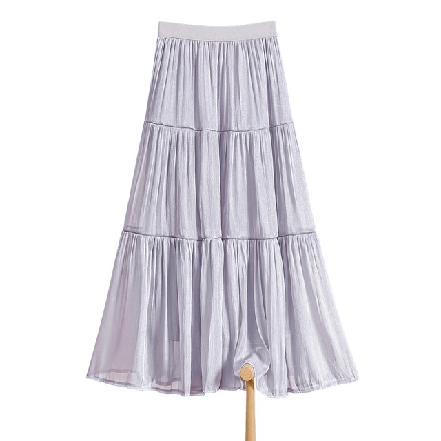 She Chi A-line skirt 2025 autumn clothes new women's clothing fresh and gentle style spliced ​​elastic waist midi skirt