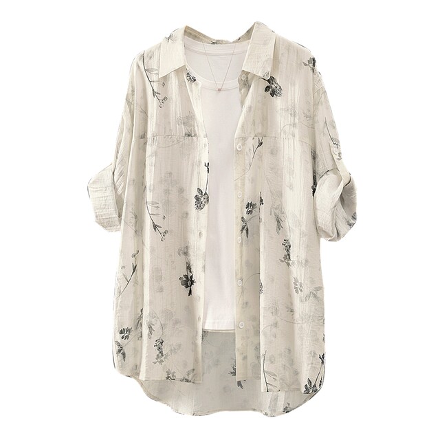 Her pool mid-length shirt 2025 autumn new women's clothing, Chinese style printed long-sleeved loose single-breasted top