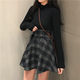Spicy girl American Bella girl dark gray lattice high waist tie big bands large skirt small short skirt A -line skirt