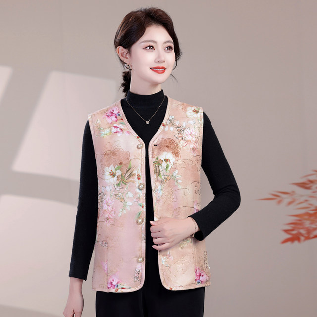 
Mother's autumn and winter clothing, national style warm cotton vest, middle-aged and elderly women's clothing, large size loose national style cold-proof cotton vest