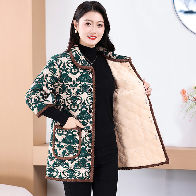 Mother's winter clothing plus velvet warm mid-sleeve cotton coat vest middle-aged and elderly women's large size mid-length cold-proof cotton coat vest