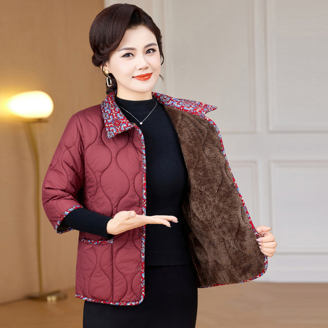 
Autumn and winter clothes for mothers with mid-sleeves, velvet and thickened cotton vests, middle-aged and elderly women's clothing, cold-proof and warm cotton coats and vests