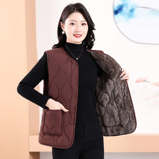 Mother's clothing winter plus velvet thickened cotton vest warm waistcoat middle-aged and elderly women's clothing large size cotton vest cold-proof vest