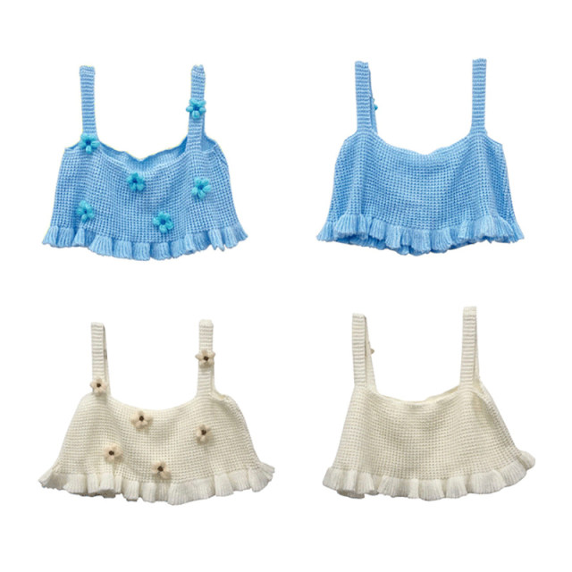 Japanese sweet pure desire wind tops overlap in summer knitted sling niche design cute flower sweater vest women