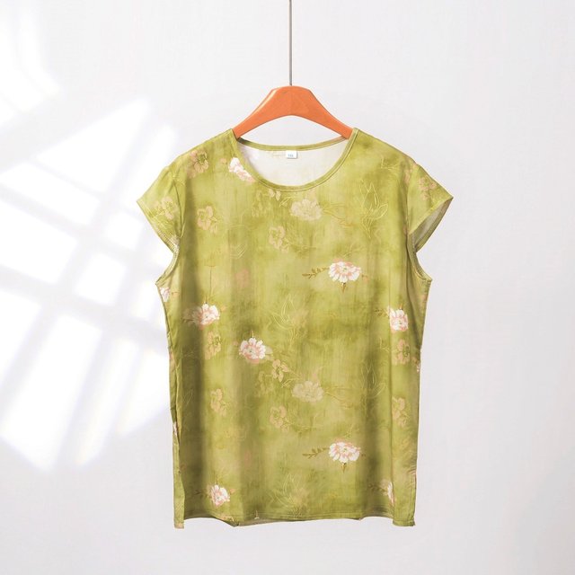 Cotton silk top women's new single piece for middle-aged and elderly women's artificial cotton home wear pullover short-sleeved women's plus size mother's wear