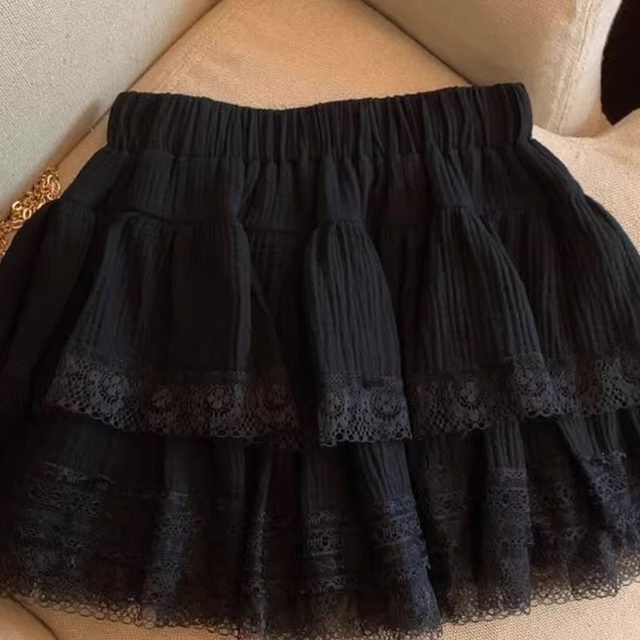 Large size white A-line lace cake skirt women's 2025 summer small princess puffy skirt short skirt
