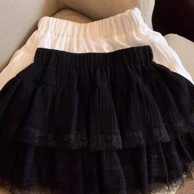 Large size white A-line lace cake skirt women's 2025 summer small princess puffy skirt short skirt